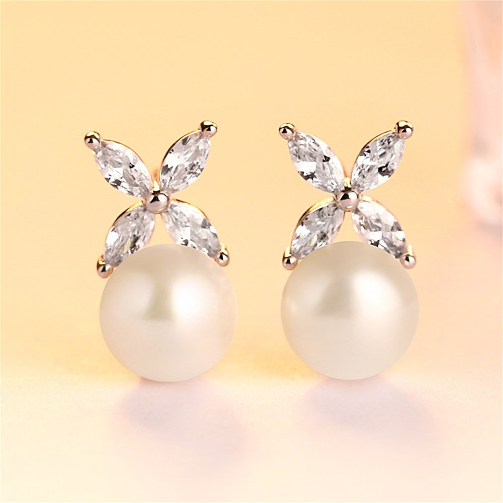 S925 Pure Silver Pearl Clover Shell Pearl Earrings