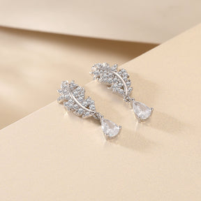 S925 Sterling Silver Leaf Earrings Water Drop Tassel Stud Earrings