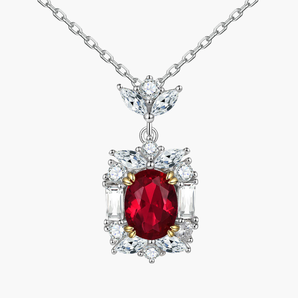 925 Sterling Silver Ruby Pendant Necklace Earrings Diamond Ring Jewelry Set 3-Piece Set