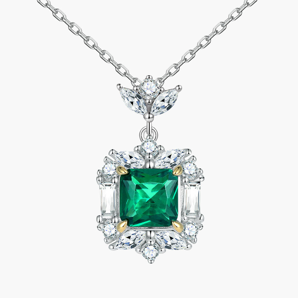 S925 Sterling Silver Luxury Emerald Necklace Ring Green Earrings Jewelry Set Three-Piece Set