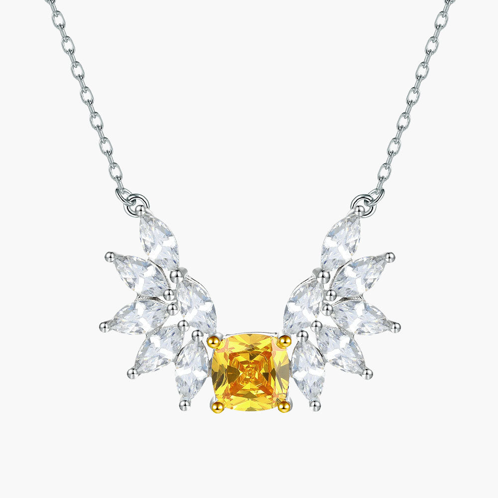 S925 Sterling Silver Necklace Citrine Ice Flower Cut Yellow Diamond Ring Earrings Jewelry Set 3-Piece Set