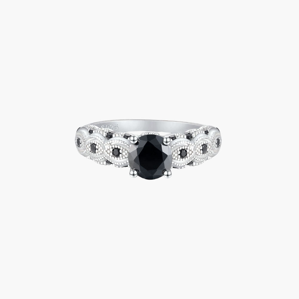 S925 Sterling Silver Black Stone Simple Fashion Ring