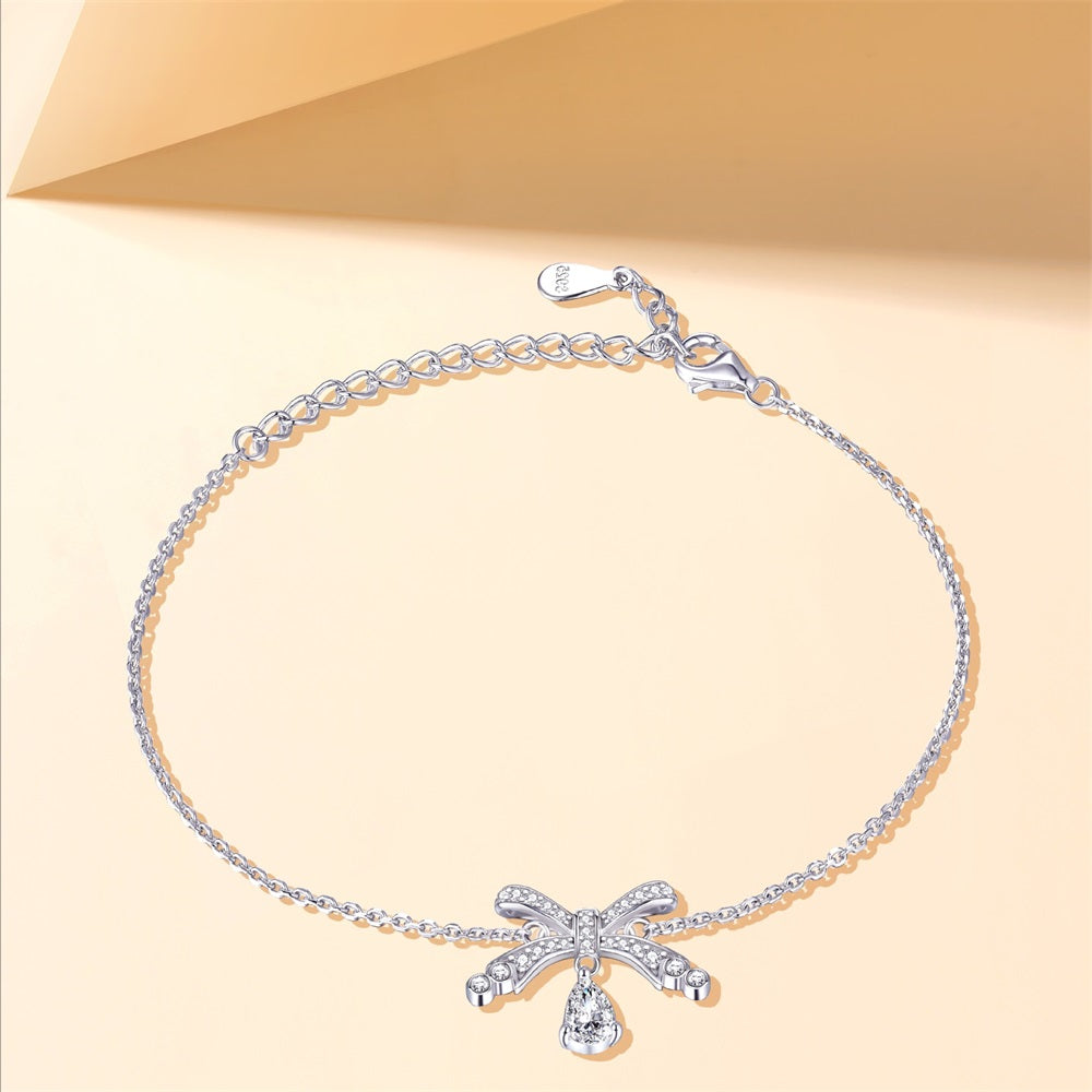 S925 Sterling Silver Water Drop Bow Bracelet