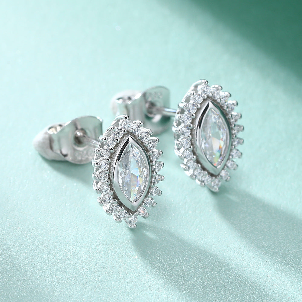 S925 Pure Silver Vintage Fashion Cat's Eye Zircon Sunflower Stud Earrings