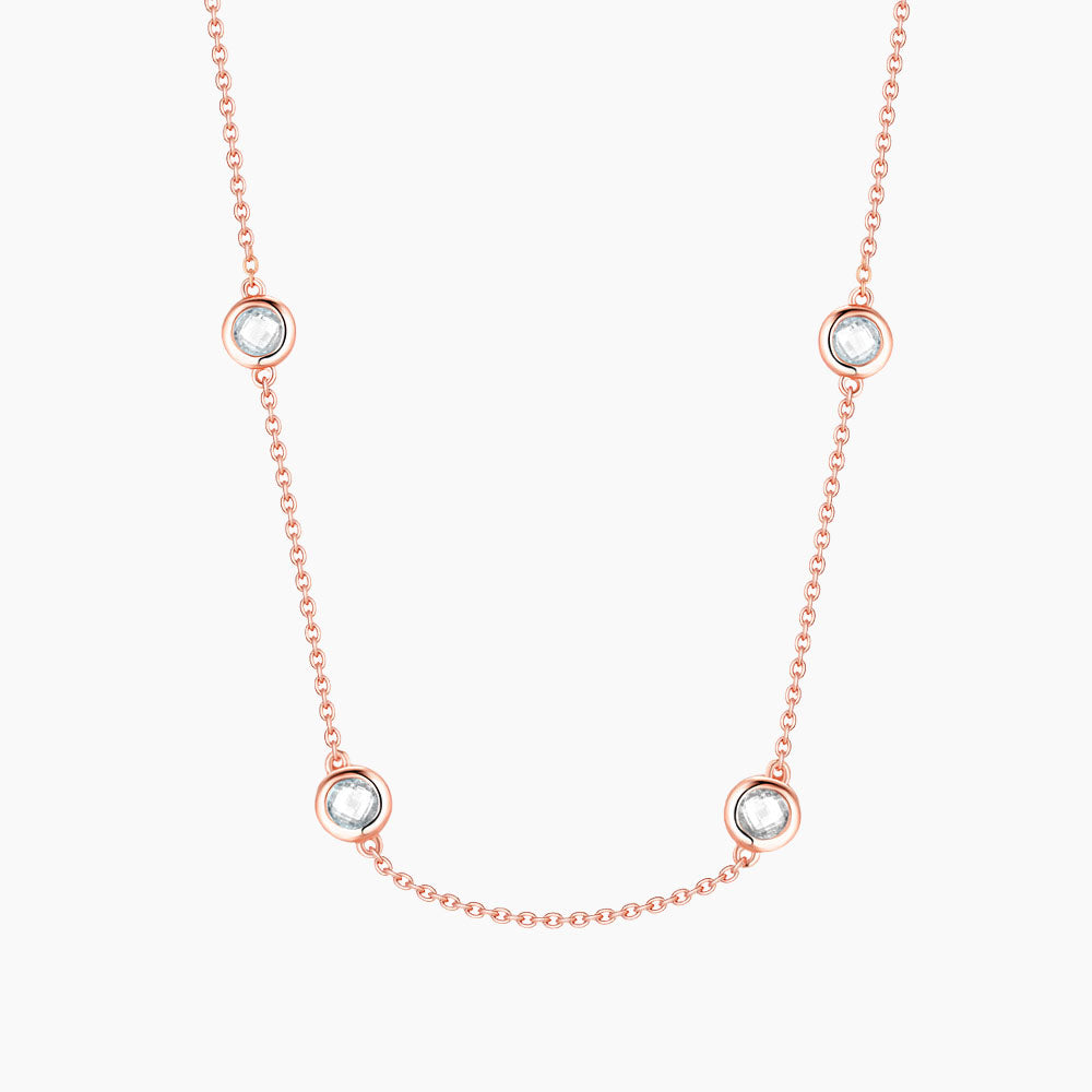 S925 Pure Silver Minimalist Short Collarbone Necklace Round Set Diamond Necklace